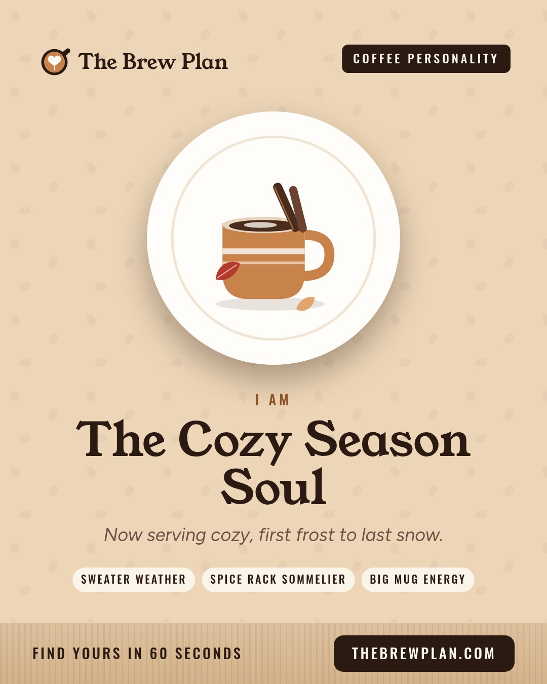 The Cozy Season Soul coffee personality card