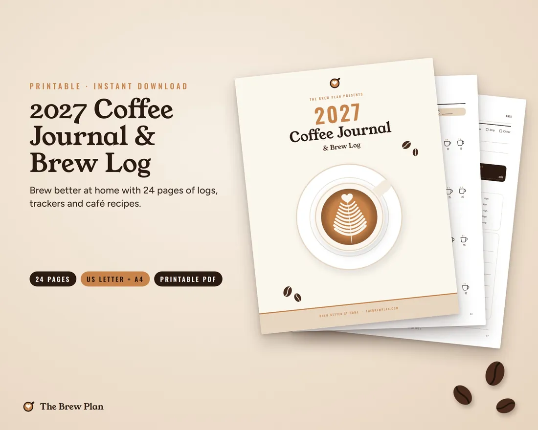 2027 Coffee Journal and Brew Log printable cover